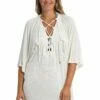 24th & Ocean Solid Lace-Up Tunic Swimsuit Cover Up -Lablanca Sales Shop TF2EN39 WHT F2 Logo