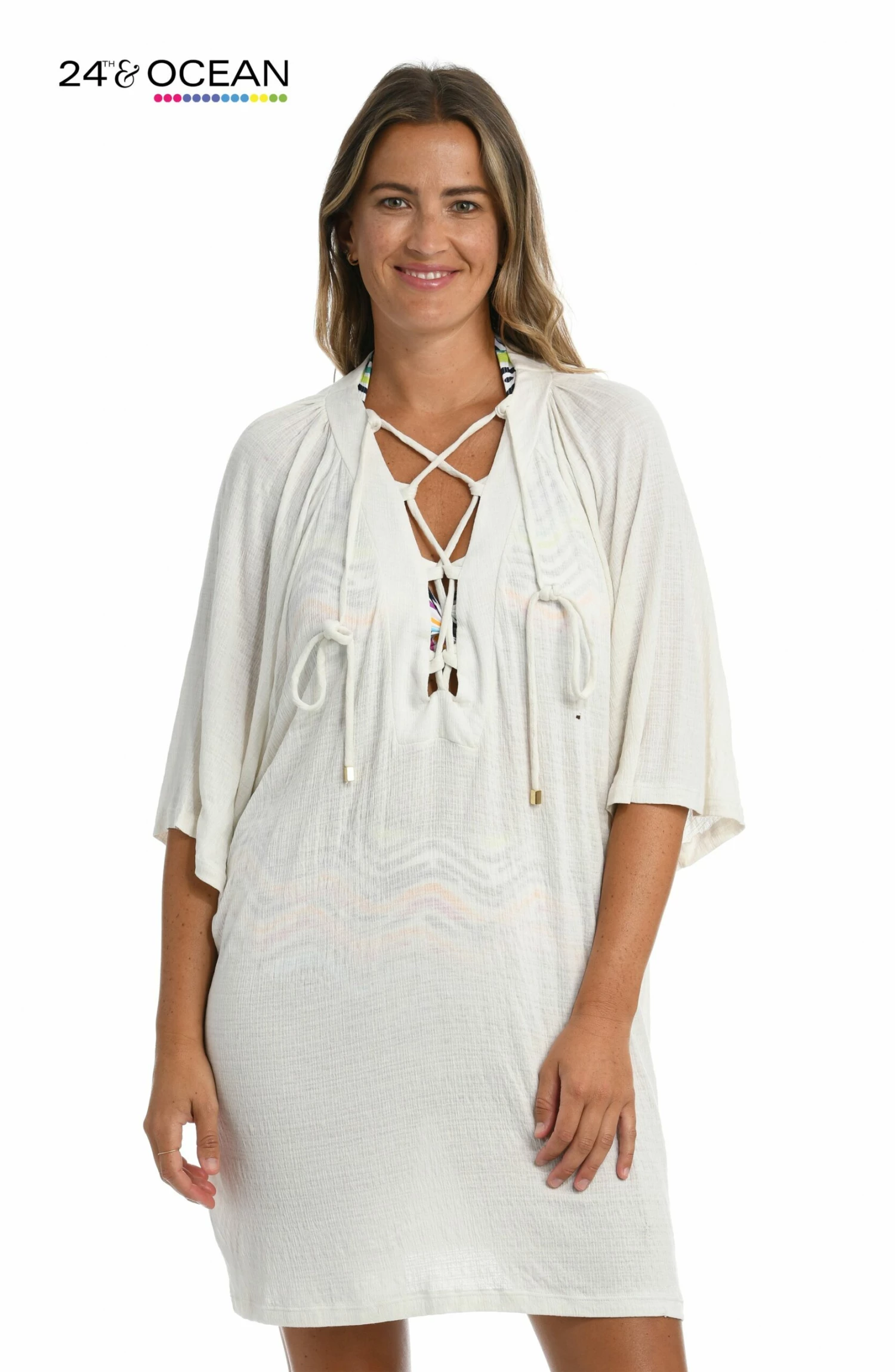 24th & Ocean Solid Lace-Up Tunic Swimsuit Cover Up 2 24th & Ocean Solid Lace-Up Tunic Swimsuit Cover Up