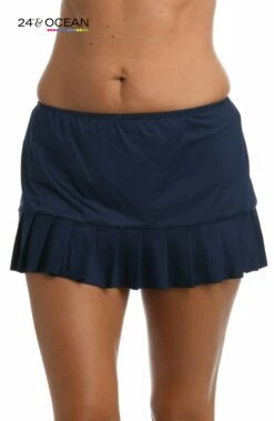 24th & Ocean Solid Mid Waist Pleated Skirted Swim Bottom