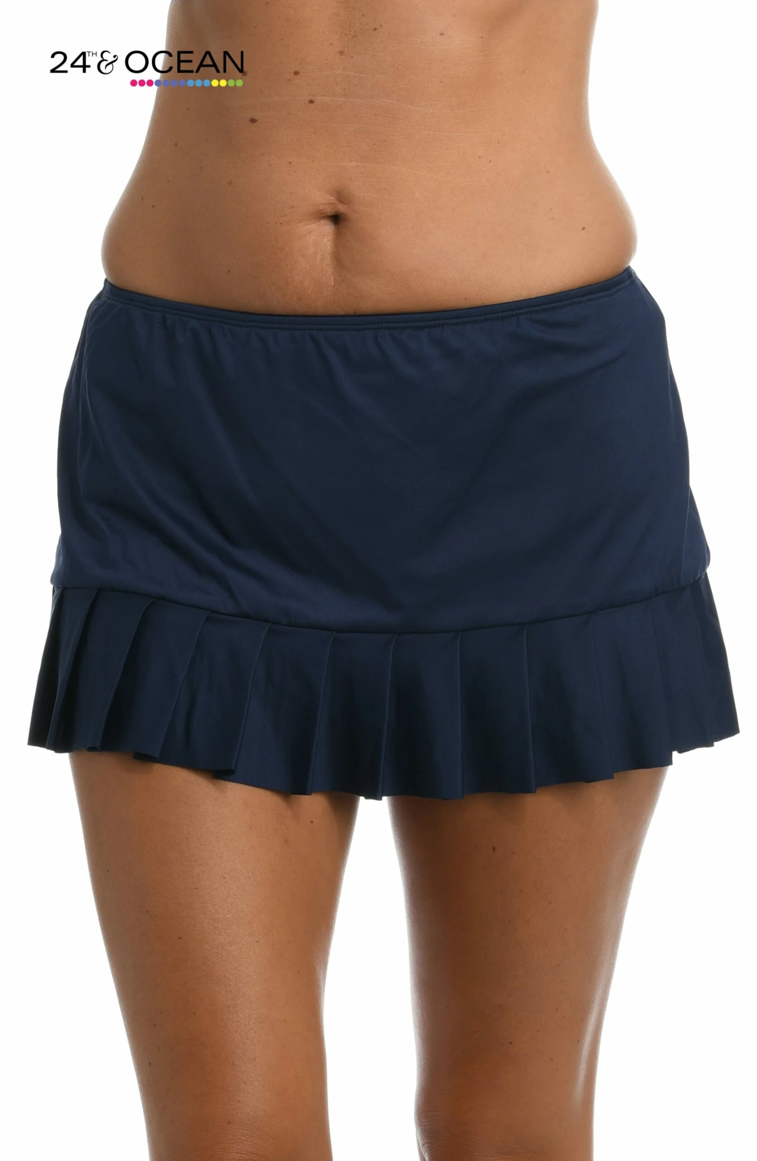 24th & Ocean Solid Mid Waist Pleated Skirted Swim Bottom 3 24th & Ocean Solid Mid Waist Pleated Skirted Swim Bottom
